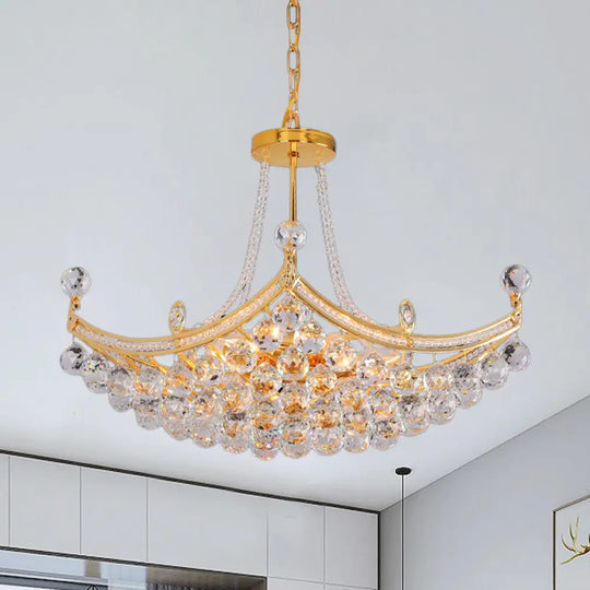 Contemporary Chrome/Gold Cornice Frame Pendant Chandelier With 6 Bulbs And Clear Crystal Balls Gold