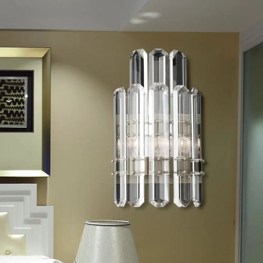 Contemporary Chrome/Gold Wall Sconce With Clear Crystal Prism - Elegant Bedside Mounted Lamp 2 /