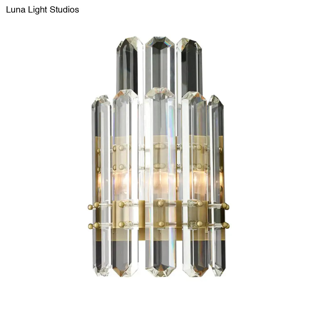 Contemporary Chrome/Gold Wall Sconce With Clear Crystal Prism - Elegant Bedside Mounted Lamp