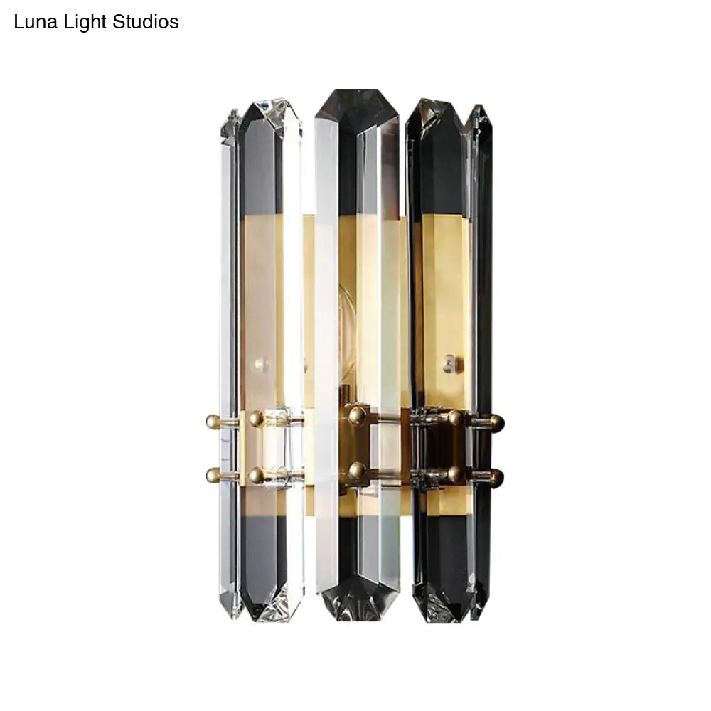 Contemporary Chrome/Gold Wall Sconce With Clear Crystal Prism - Elegant Bedside Mounted Lamp