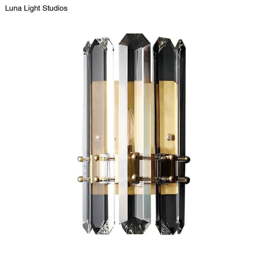 Contemporary Chrome/Gold Wall Sconce With Clear Crystal Prism - Elegant Bedside Mounted Lamp