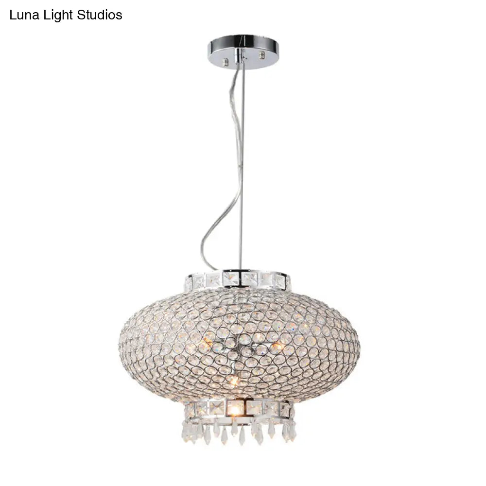 Contemporary Chrome Lantern Chandelier With Crystal Beads - 4-Light Hanging Fixture