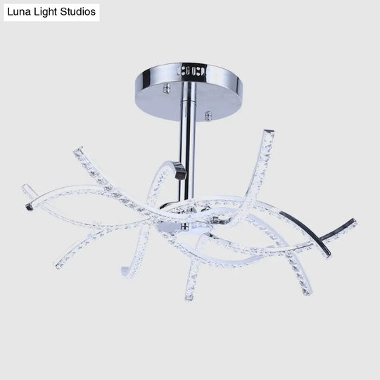 Contemporary Led Crystal Chandelier For Bedroom - Chrome Finish