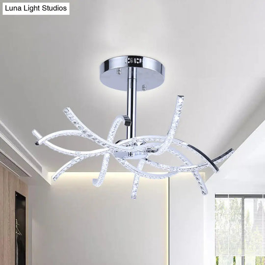 Contemporary Led Crystal Chandelier For Bedroom - Chrome Finish