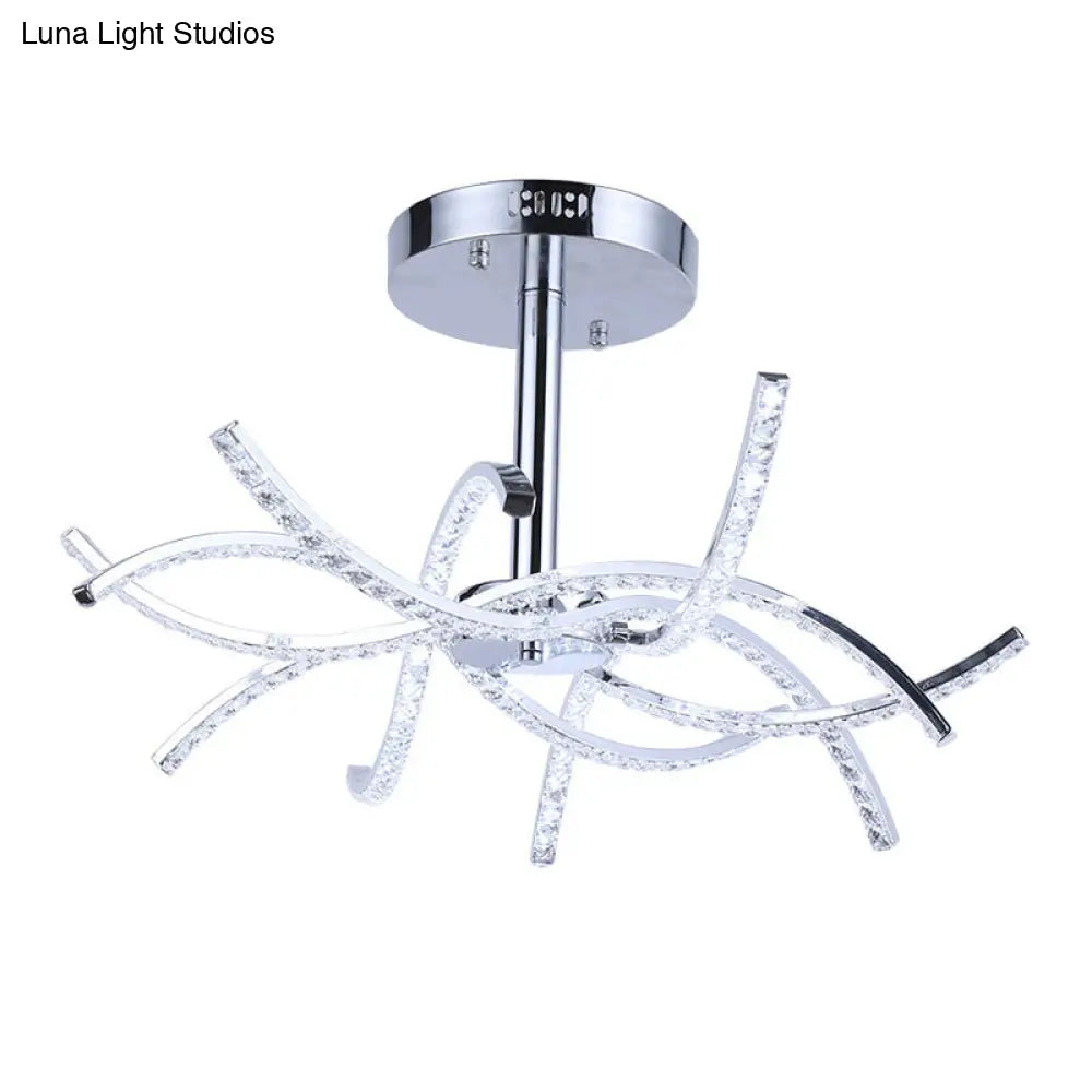 Contemporary Led Crystal Chandelier For Bedroom - Chrome Finish