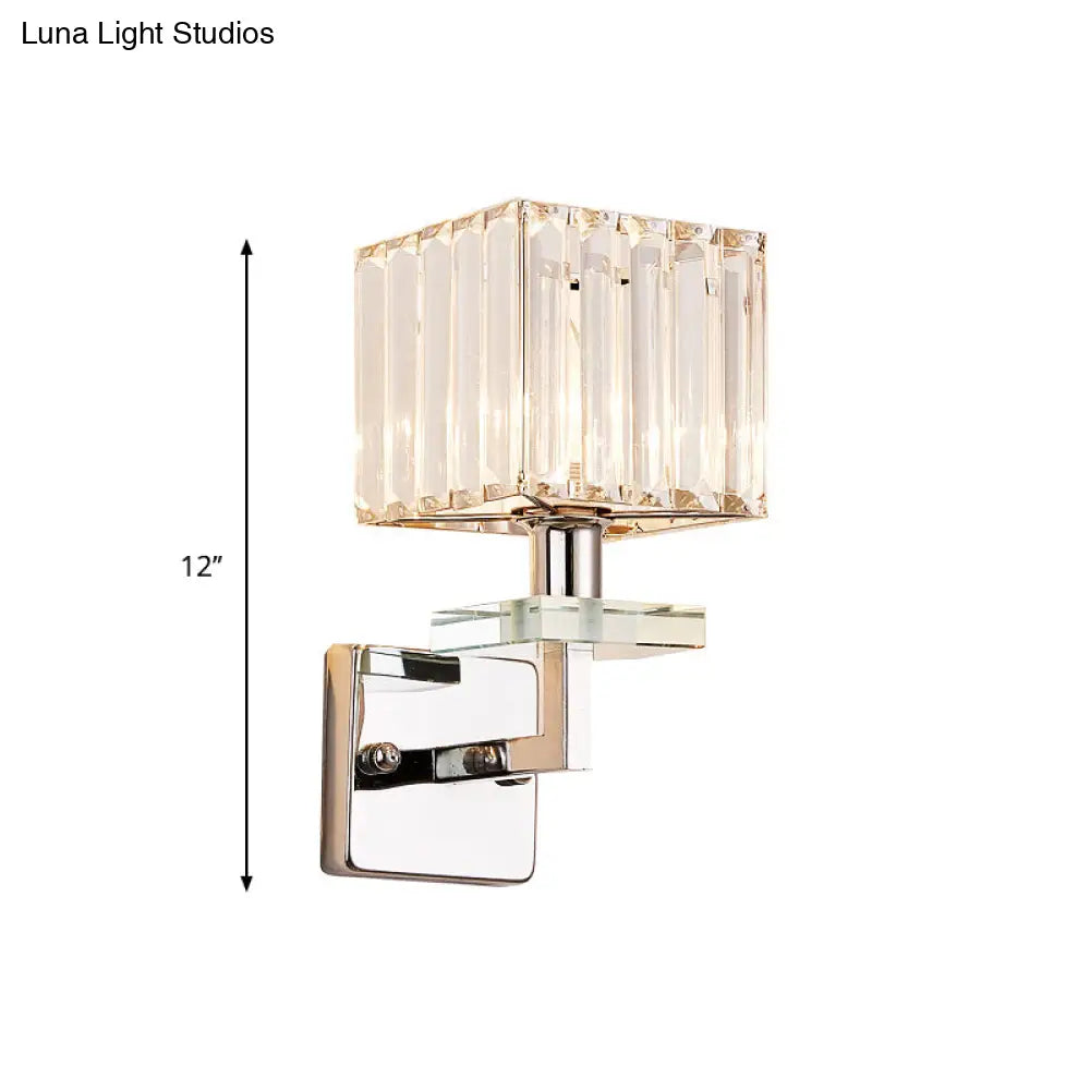 Contemporary Chrome Led Cuboid Wall Mounted Light With Crystal Prisms