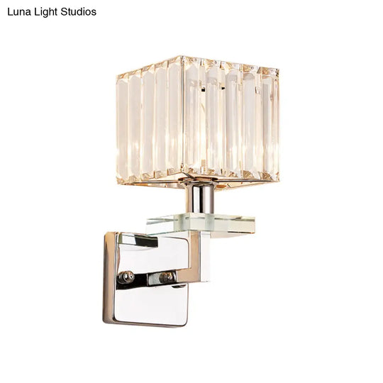 Contemporary Chrome Led Cuboid Wall Mounted Light With Crystal Prisms