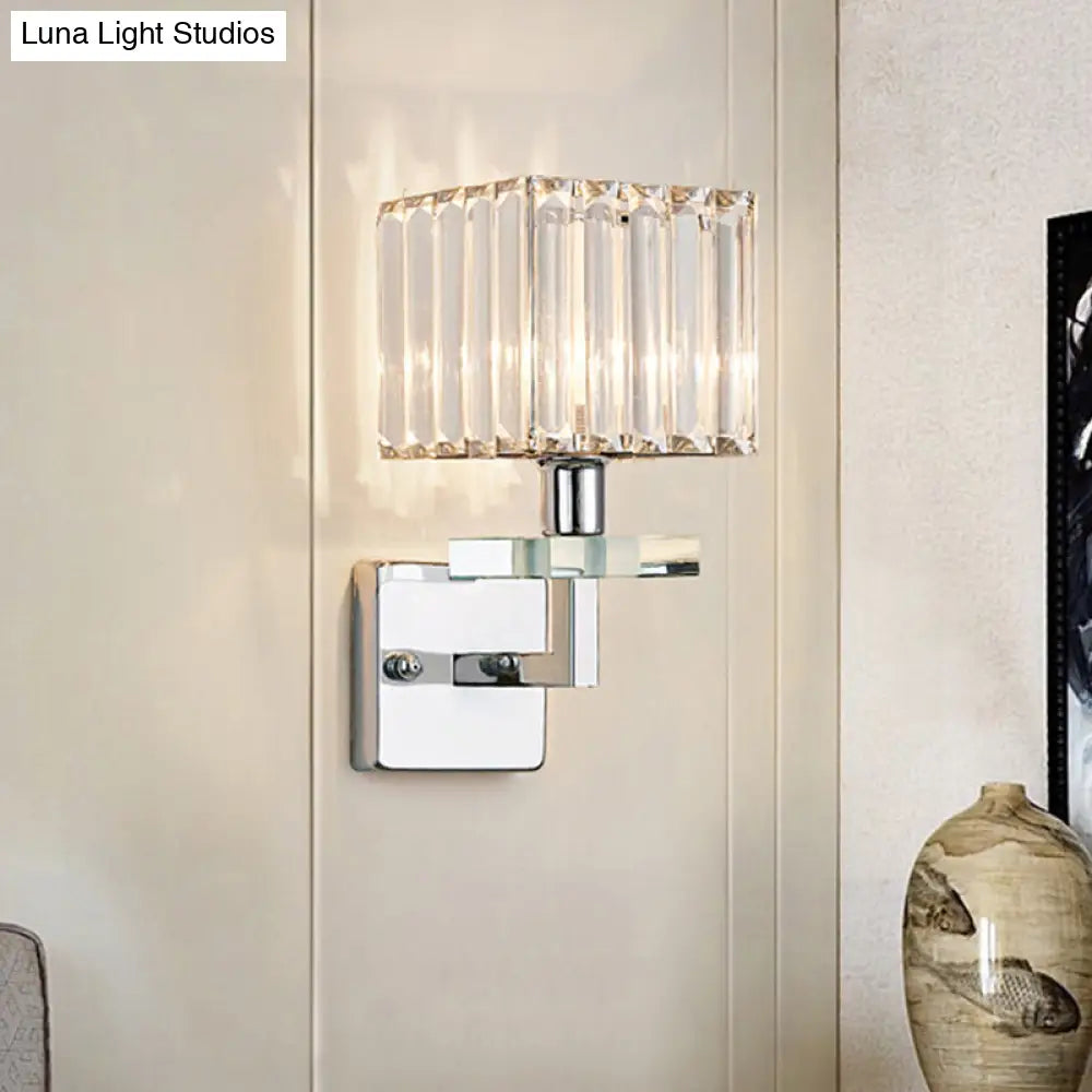 Contemporary Chrome Led Cuboid Wall Mounted Light With Crystal Prisms