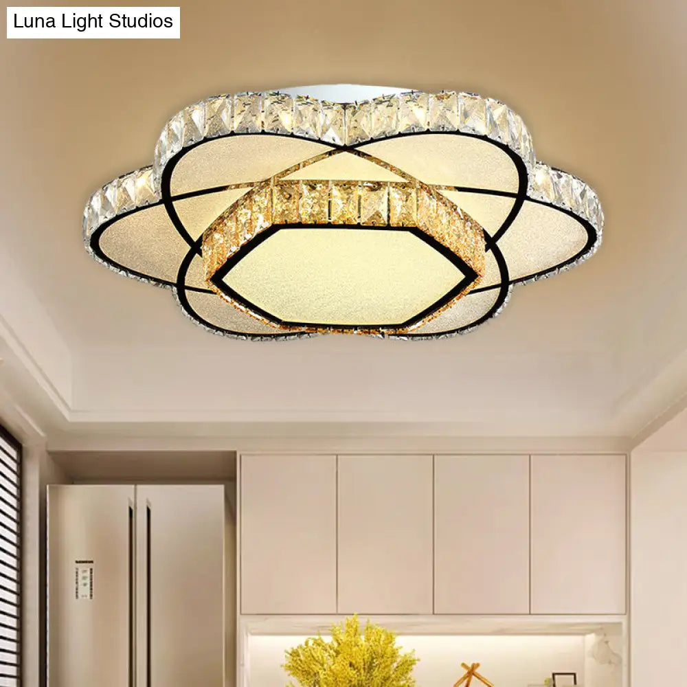 Contemporary Chrome Led Flush Mount Ceiling Light With Crystal Bloom Design For Dining Room