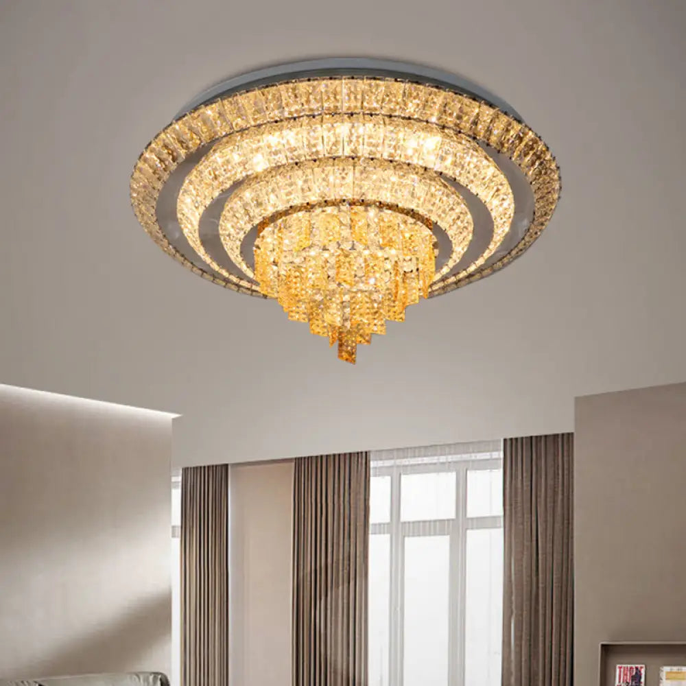 Contemporary Chrome Led Flushmount Ceiling Light With Crystal Encrusted Multi - Circle Design