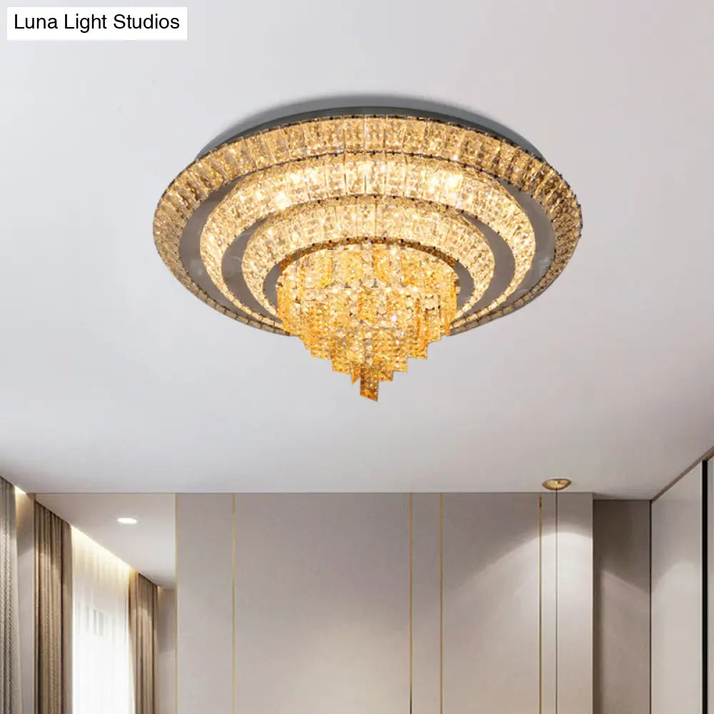 Contemporary Chrome Led Flushmount Ceiling Light With Crystal Encrusted Multi - Circle Design