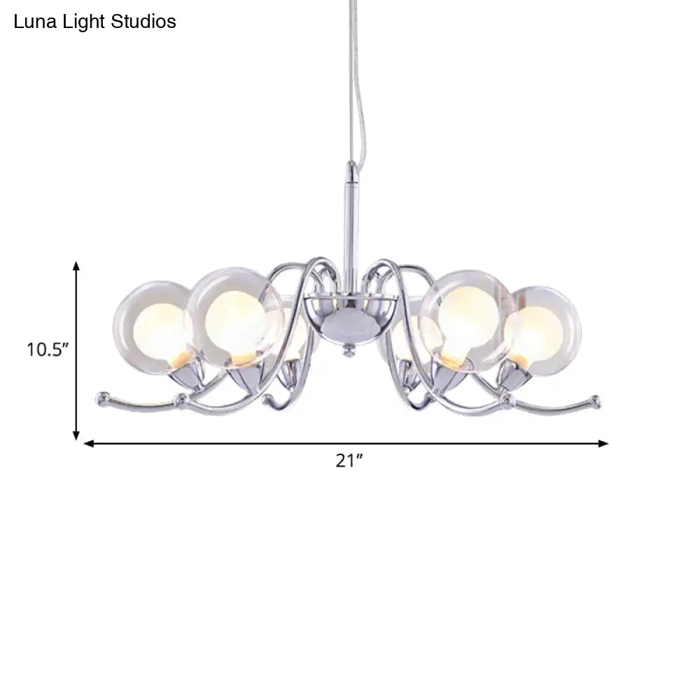 Contemporary Chrome Led Orb Chandelier With Clear Glass And Multi Lights Stylish Pendant Light