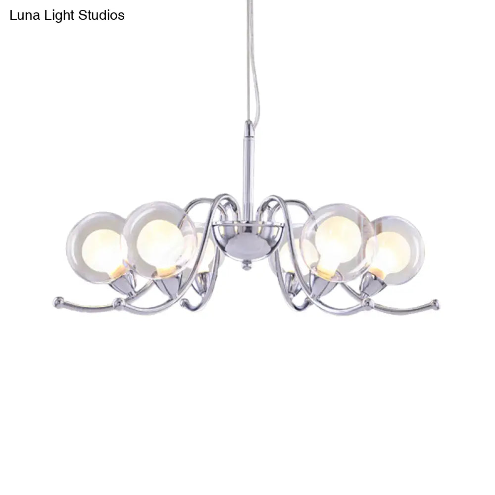 Contemporary Chrome Led Orb Chandelier With Clear Glass And Multi Lights Stylish Pendant Light