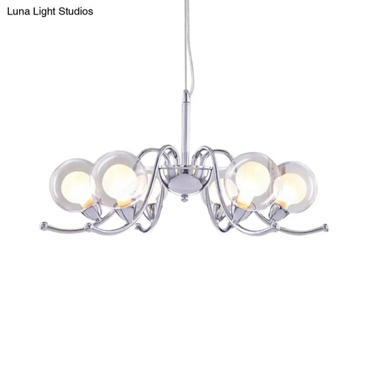 Contemporary Chrome Led Orb Chandelier With Clear Glass And Multi Lights Stylish Pendant Light