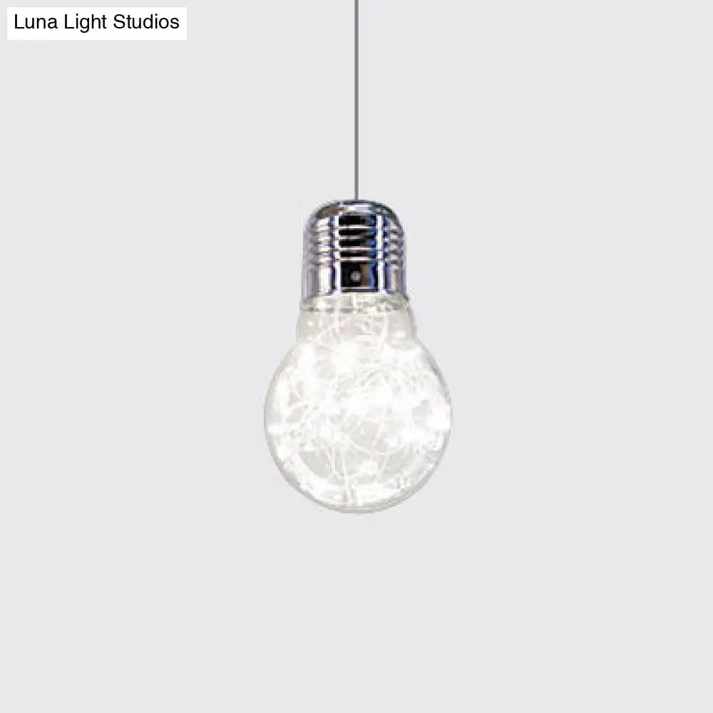 Contemporary Chrome Led Pendant Light With Clear Glass Bulb - White/Warm Light
Or
Clear Hanging In /