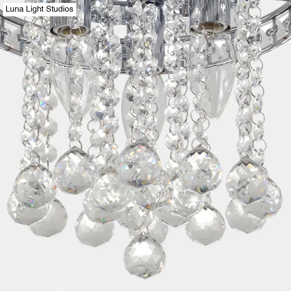 Contemporary Chrome Round Ceiling Light With Crystal Accents - 3 Bulb Living Room Mount