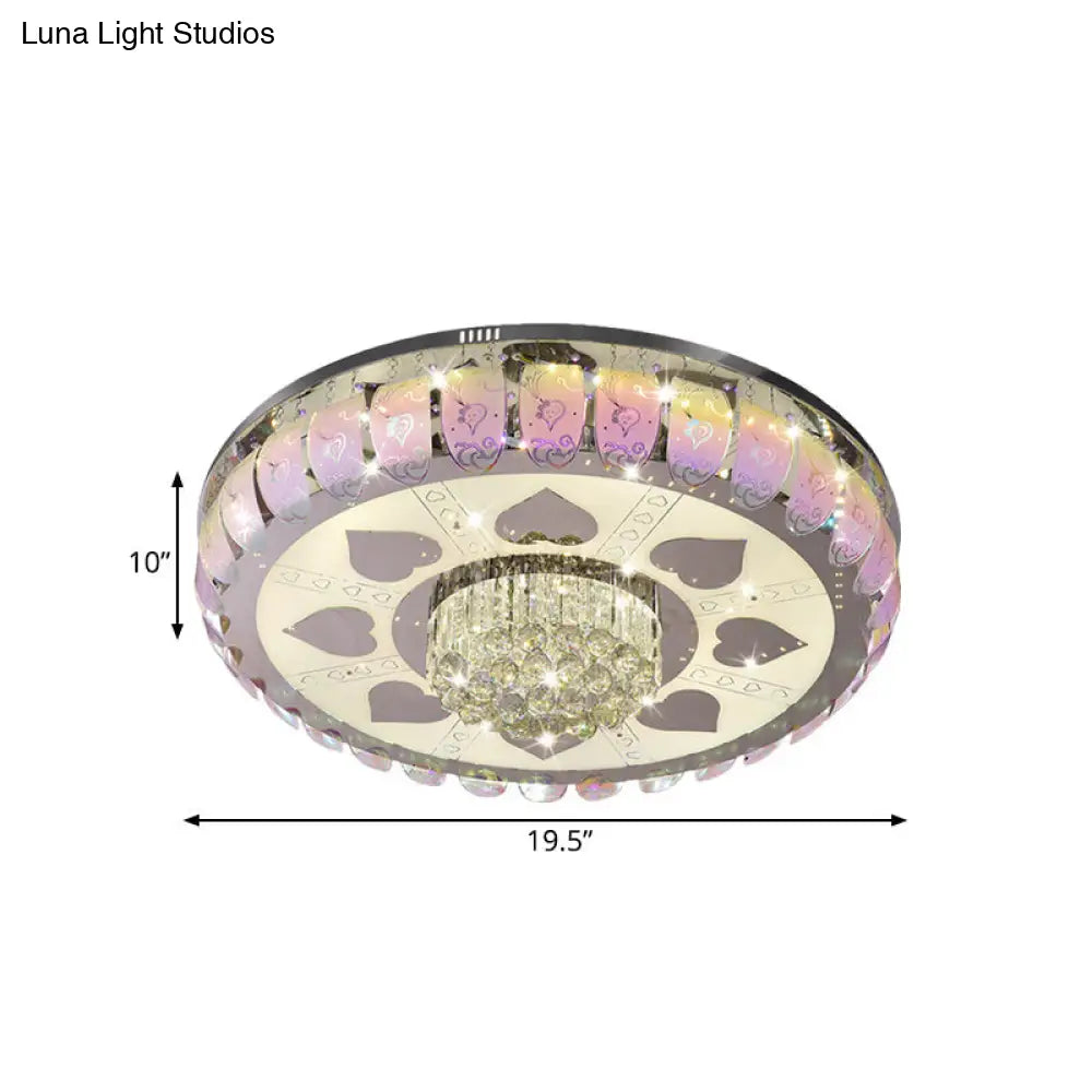 Contemporary Chrome Round Led Ceiling Light With Patterned Glass Flush Mount 19.5/23.5 Wide