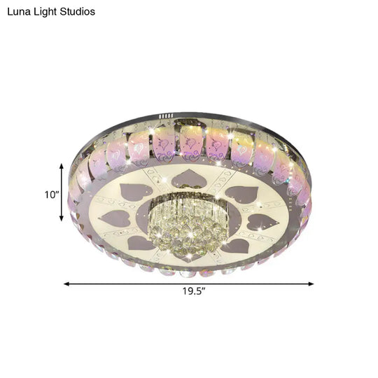 Contemporary Chrome Round Led Ceiling Light With Patterned Glass Flush Mount 19.5/23.5 Wide