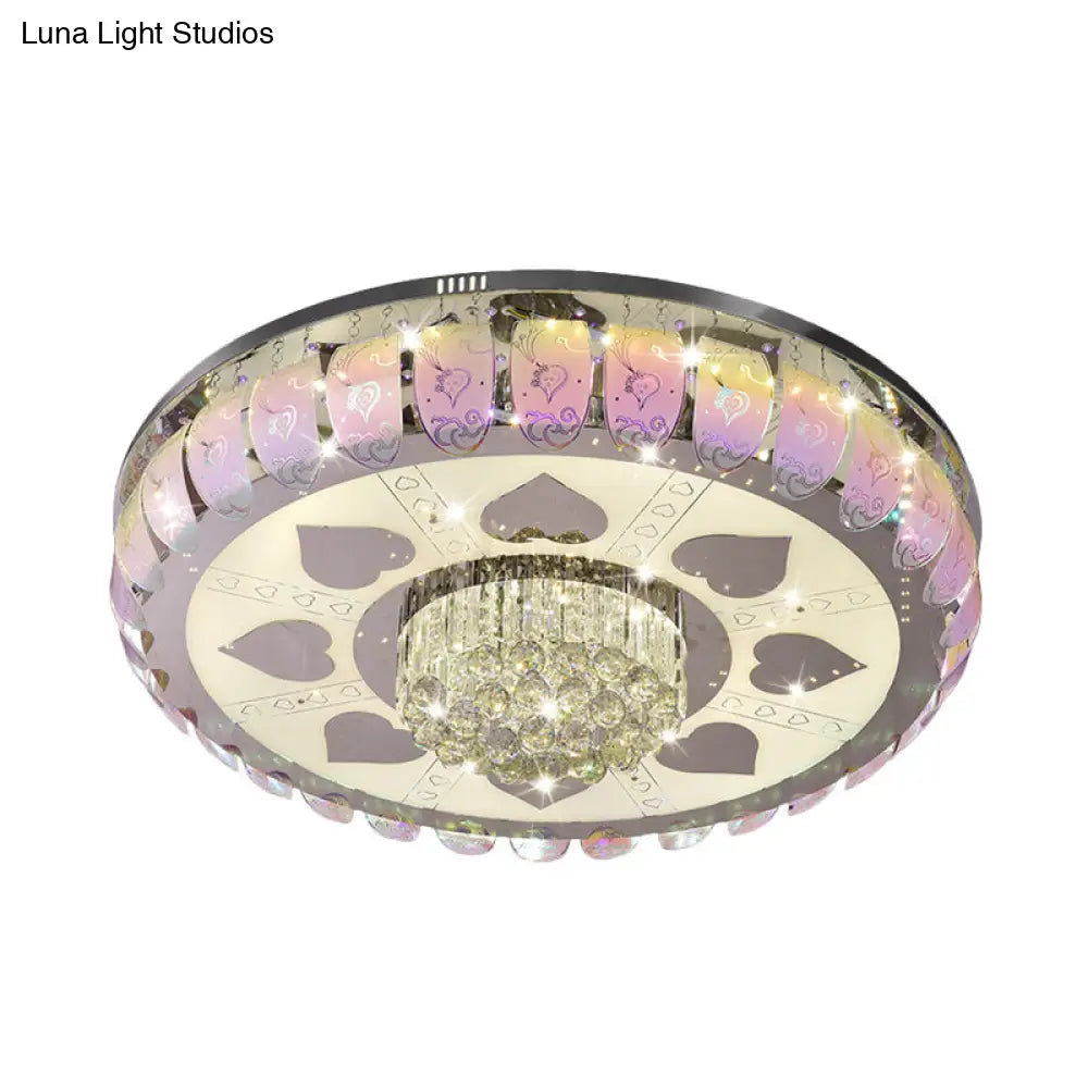 Contemporary Chrome Round Led Ceiling Light With Patterned Glass Flush Mount 19.5/23.5 Wide