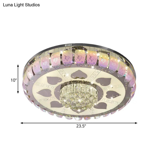 Contemporary Chrome Round Led Ceiling Light With Patterned Glass Flush Mount 19.5’/23.5’ Wide
