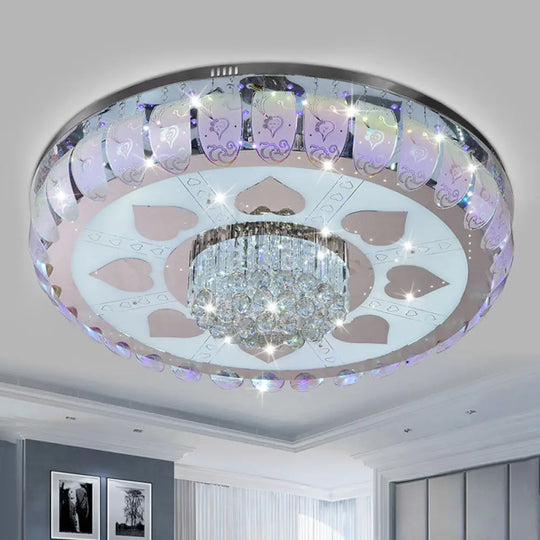 Contemporary Chrome Round Led Ceiling Light With Patterned Glass Flush Mount 19.5’/23.5’ Wide /