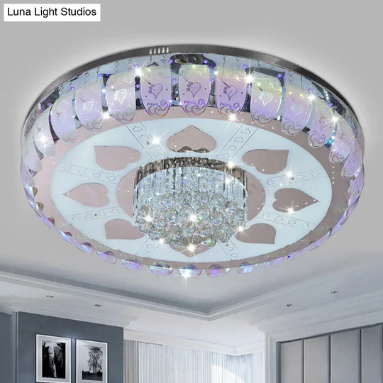 Contemporary Chrome Round Led Ceiling Light With Patterned Glass Flush Mount 19.5/23.5 Wide / 19.5