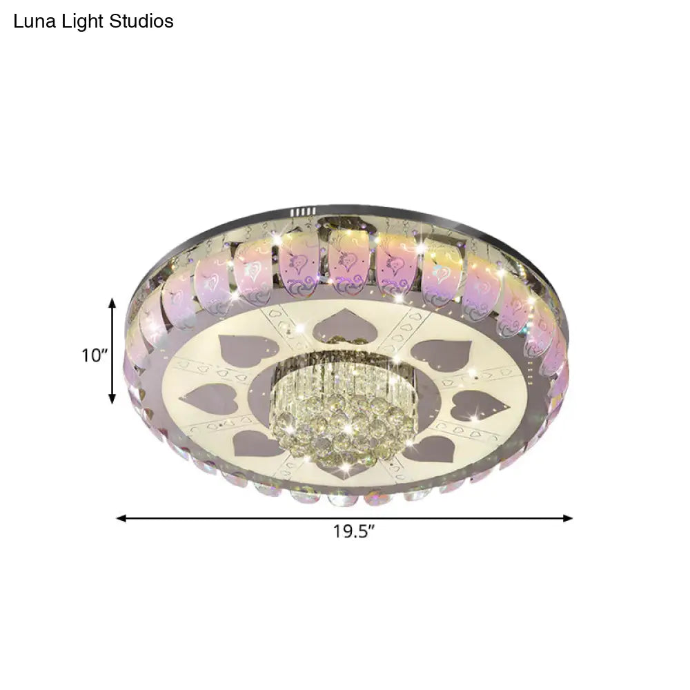 Contemporary Chrome Round Led Ceiling Light With Patterned Glass Flush Mount 19.5’/23.5’ Wide