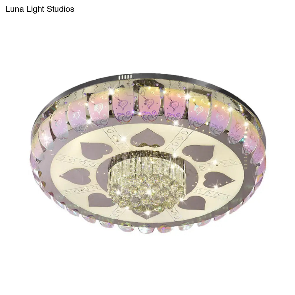 Contemporary Chrome Round Led Ceiling Light With Patterned Glass Flush Mount 19.5’/23.5’ Wide