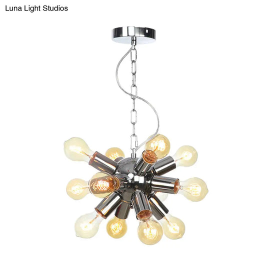 Contemporary Chrome Starburst Chandelier: 9/12 Bulbs Hanging Ceiling Pendant Light