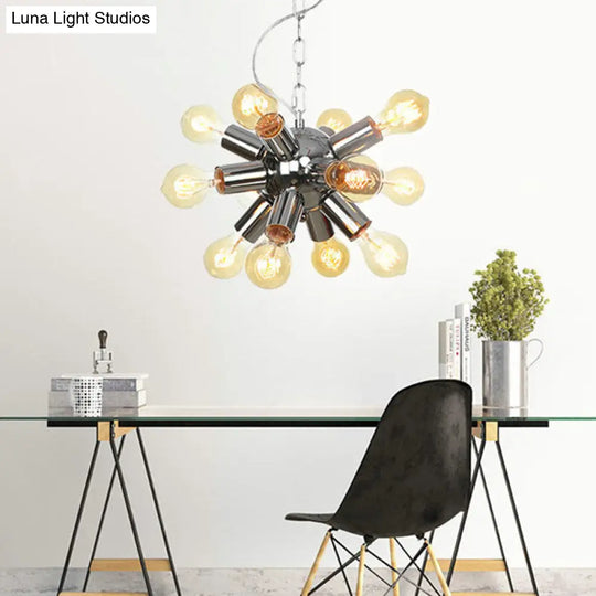 Contemporary Metal Starburst Chandelier - 9/12 Bulbs Chrome Finish