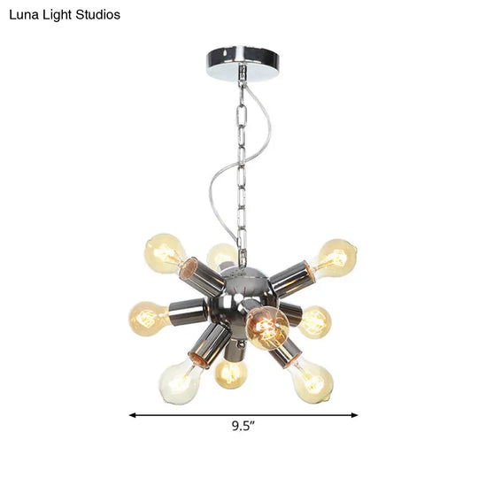 Contemporary Chrome Starburst Chandelier: 9/12 Bulbs Hanging Ceiling Pendant Light