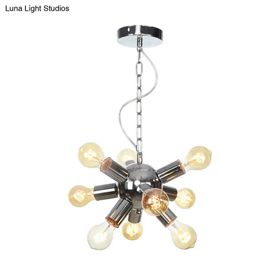 Contemporary Chrome Starburst Chandelier: 9/12 Bulbs Hanging Ceiling Pendant Light