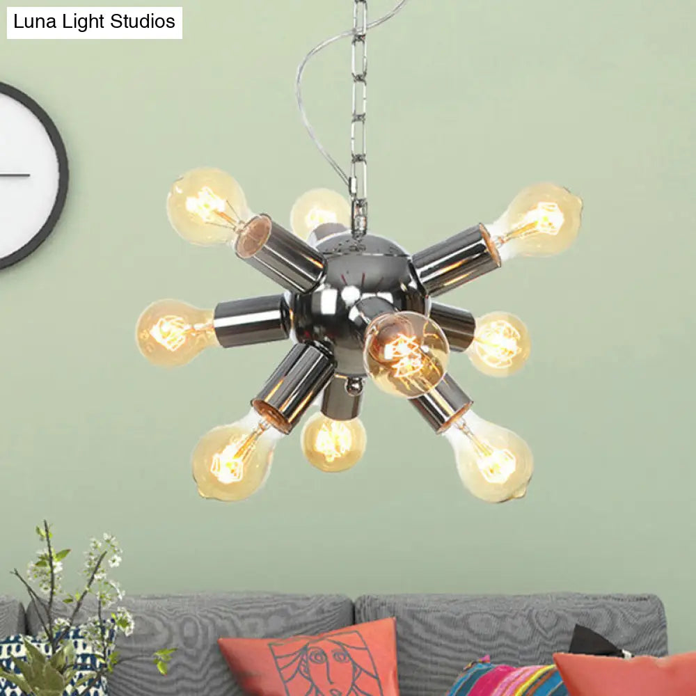 Contemporary Metal Starburst Chandelier - 9/12 Bulbs Chrome Finish