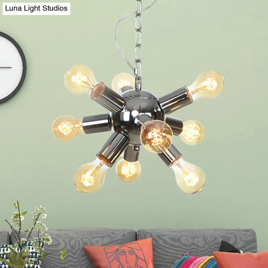 Contemporary Metal Starburst Chandelier - 9/12 Bulbs Chrome Finish