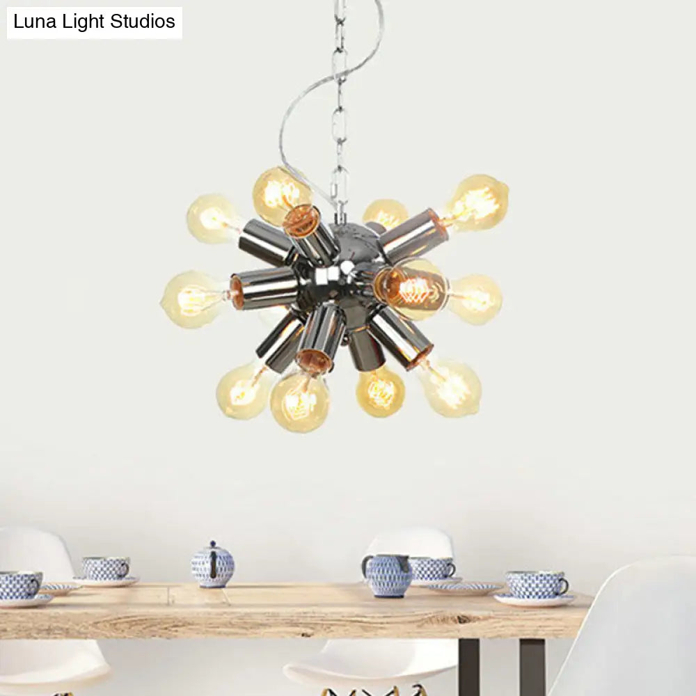 Contemporary Chrome Starburst Chandelier: 9/12 Bulbs Hanging Ceiling Pendant Light