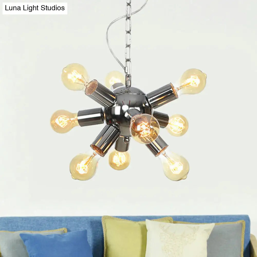 Contemporary Metal Starburst Chandelier - 9/12 Bulbs Chrome Finish 9 /