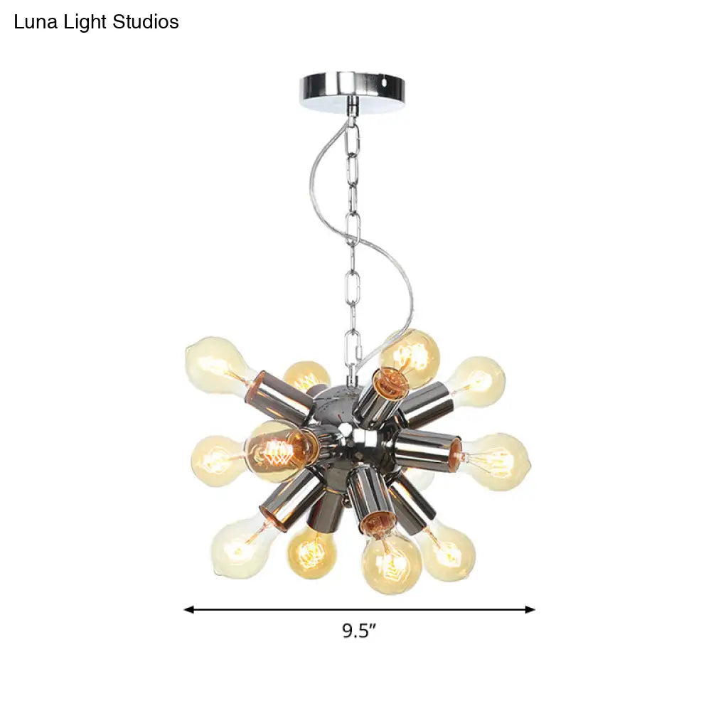 Contemporary Chrome Starburst Chandelier: 9/12 Bulbs Hanging Ceiling Pendant Light