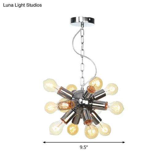 Contemporary Chrome Starburst Chandelier: 9/12 Bulbs Hanging Ceiling Pendant Light