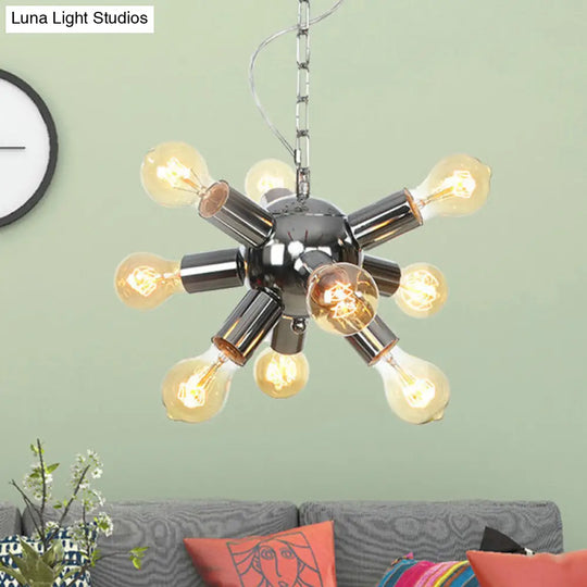 Contemporary Chrome Starburst Chandelier: 9/12 Bulbs Hanging Ceiling Pendant Light