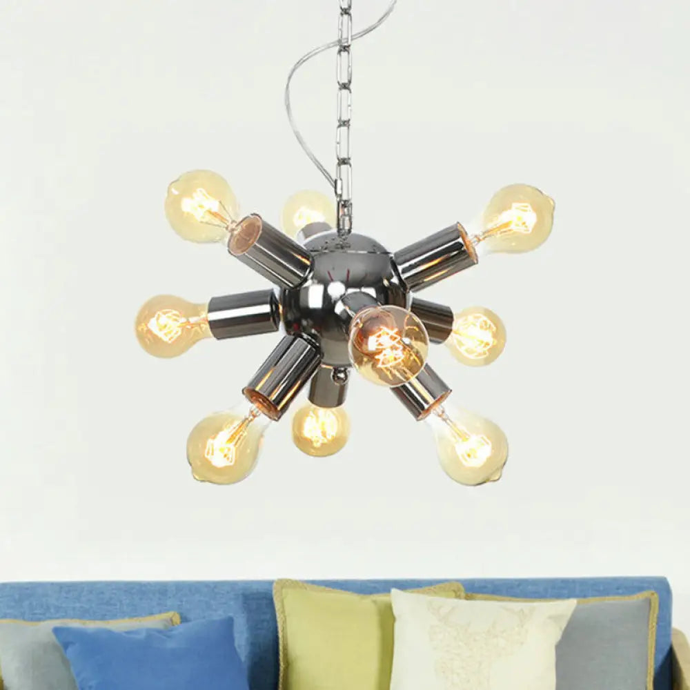 Contemporary Chrome Starburst Chandelier: 9/12 Bulbs Hanging Ceiling Pendant Light 9 /