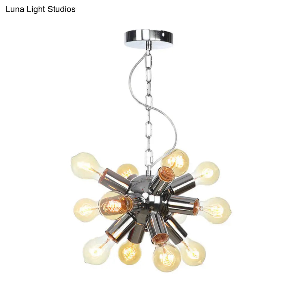 Contemporary Metal Starburst Chandelier - 9/12 Bulbs Chrome Finish