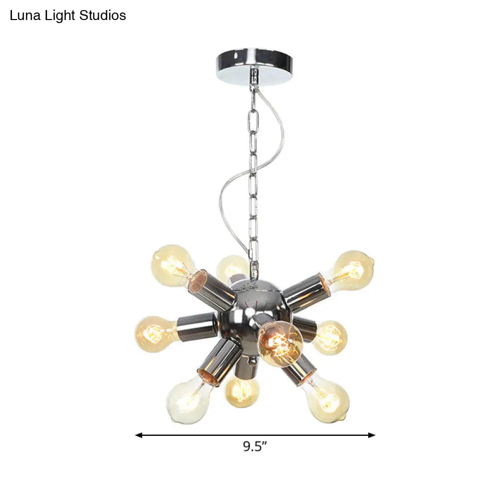 Contemporary Metal Starburst Chandelier - 9/12 Bulbs Chrome Finish