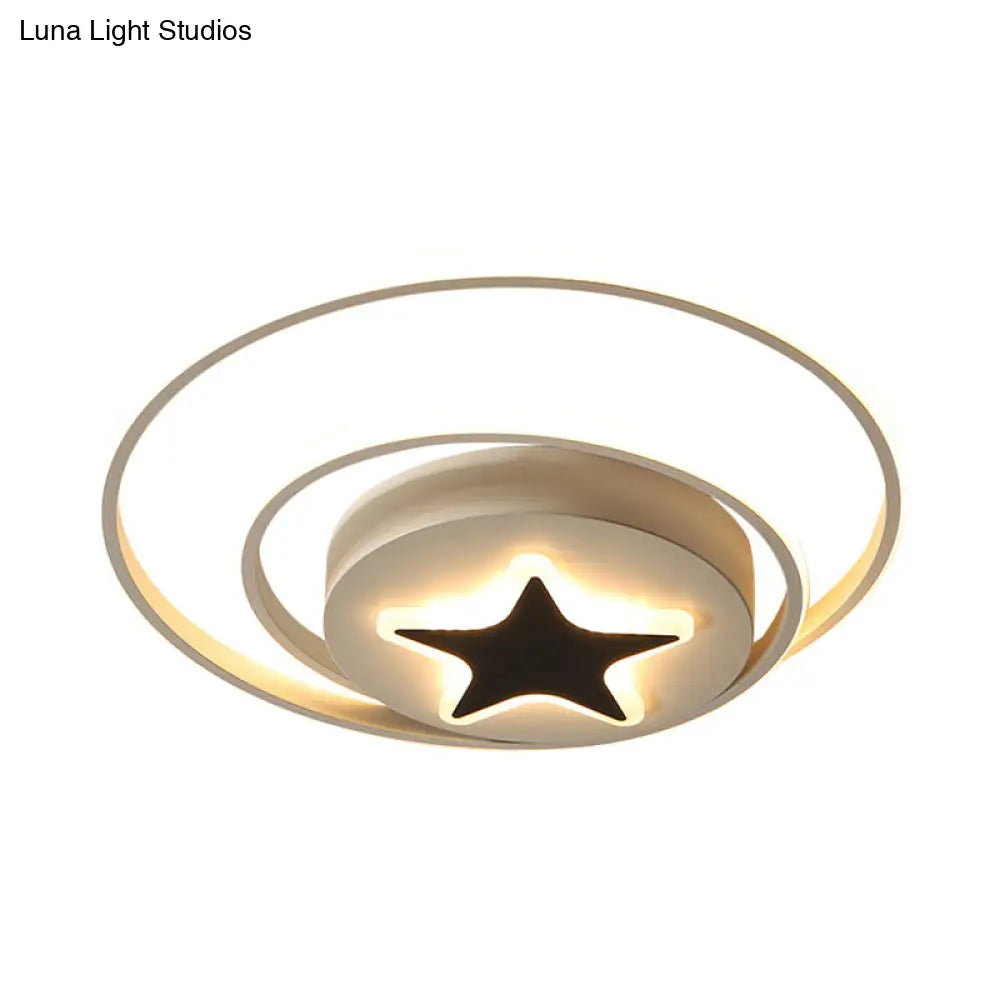 Contemporary Circle Acrylic Ceiling Fixture - Black/White Led Flush Mount 16/19.5 Wide White