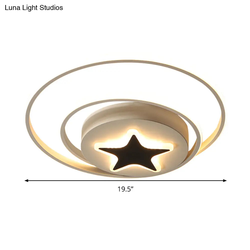 Contemporary Circle Acrylic Ceiling Fixture - Black/White Led Flush Mount 16’/19.5’ Wide White