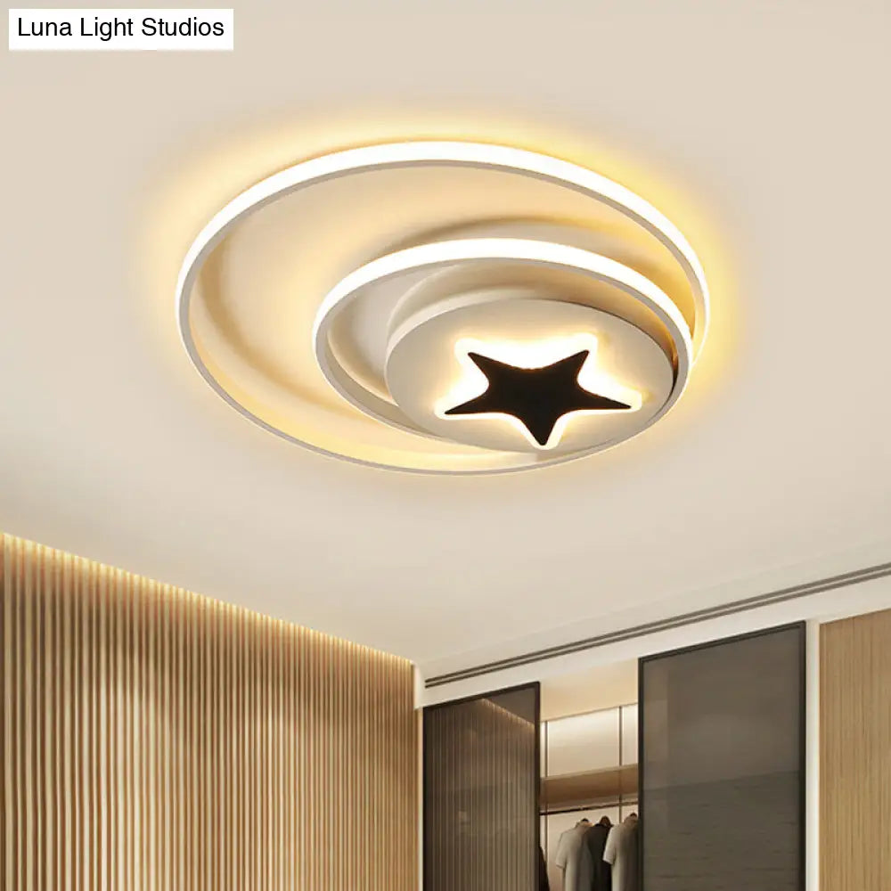 Contemporary Circle Acrylic Ceiling Fixture - Black/White Led Flush Mount 16/19.5 Wide White