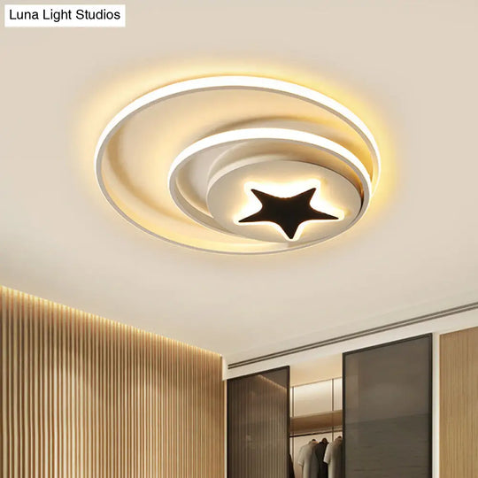 Contemporary Circle Acrylic Ceiling Fixture - Black/White Led Flush Mount 16/19.5 Wide White