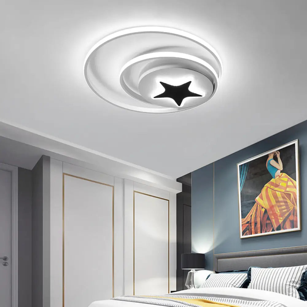 Contemporary Circle Acrylic Ceiling Fixture - Black/White Led Flush Mount 16’/19.5’ Wide White