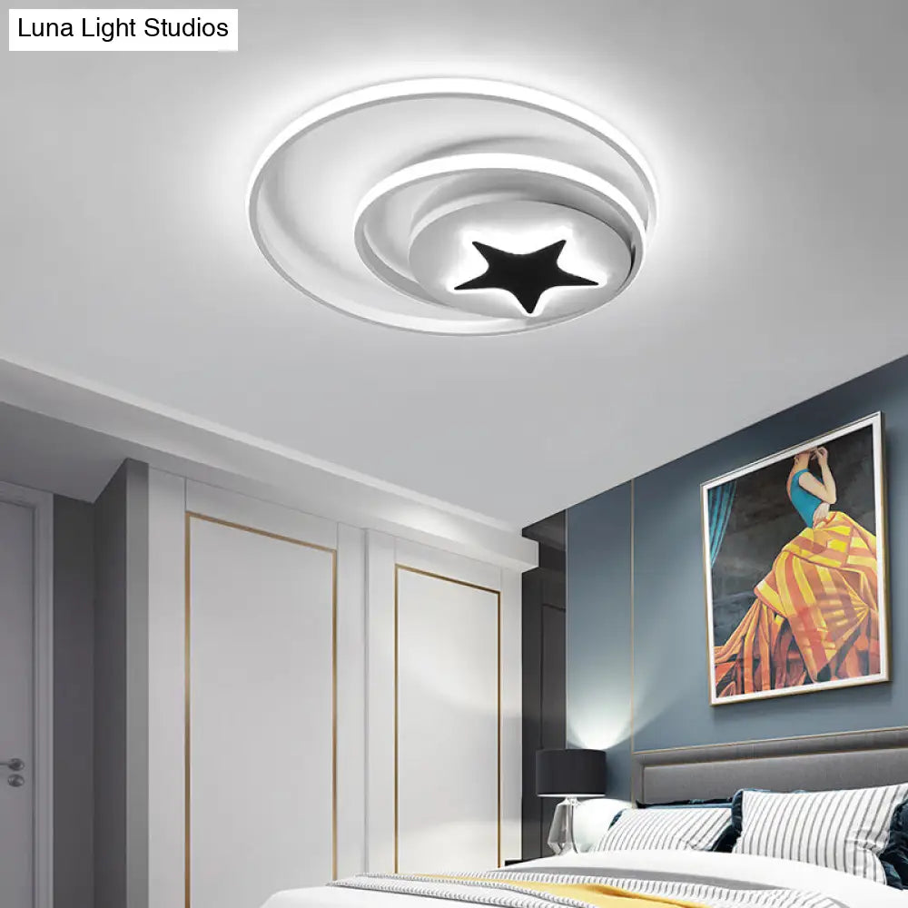 Contemporary Circle Acrylic Ceiling Fixture - Black/White Led Flush Mount 16/19.5 Wide White