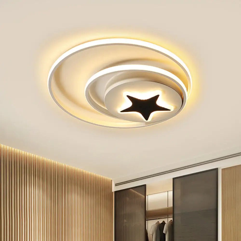 Contemporary Circle Acrylic Ceiling Fixture - Black/White Led Flush Mount 16’/19.5’ Wide White