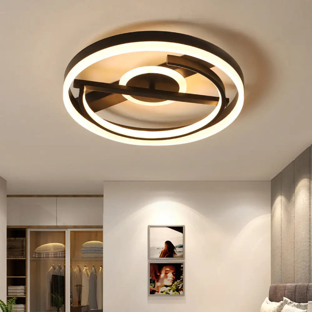 Contemporary Circle Acrylic Ceiling Mounted Led Flush Light - 16’/19.5’ Wide Black/White